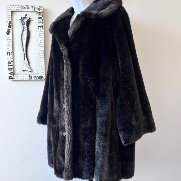 Vintage Dubrowsky & Joseph Tissavel France Brown Faux Fur Swing Coat Size 10 - Picture 8 of 12